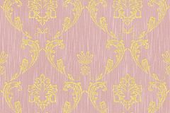 30658-5 cikkszámú tapéta.Barokk-klasszikus,csillámos,különleges felületű,különleges motívumos,valódi textil,arany,pink-rózsaszín,vlies tapéta